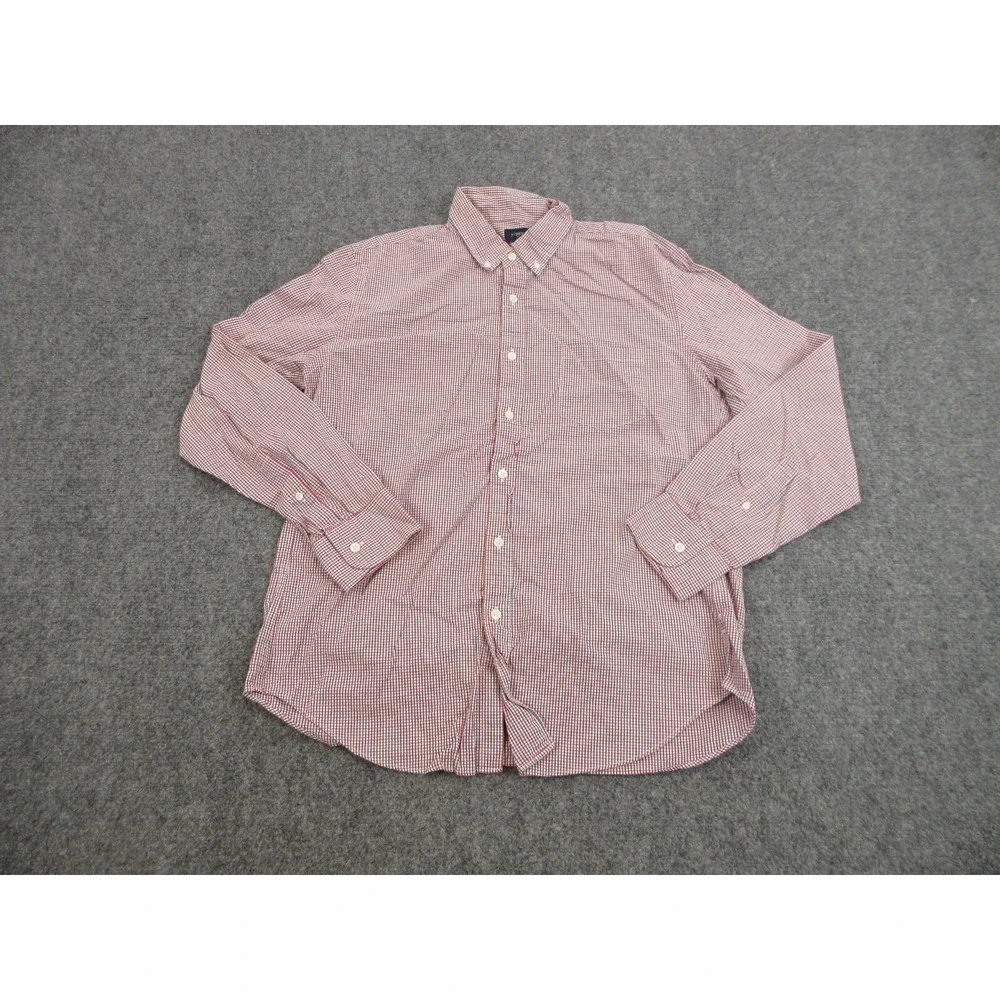 J CREW Shirt Mens L Red Blue Check 100% Cotton Long Sleeve Button Down Casual